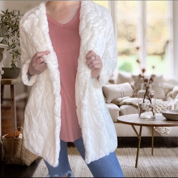 Cream Fur Lapel Open Cardigan - Picture 6 of 11